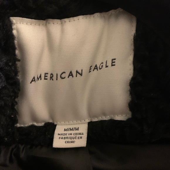 American Eagle Teddy Fuzzy Sherpa black coat Size Medium M - Picture 7 of 11
